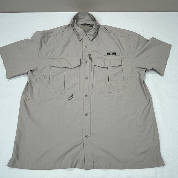 Eddie Bauer Mens XL Light Gray Lightweight‎ Vented Fishing Shirt Short Sleeve - Picture 1 of 12